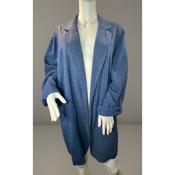 J. Jill Womens Blazer Coat L Open Front Lagenlook Chambray Blue Roll Tab Sleeve - Picture 1 of 12